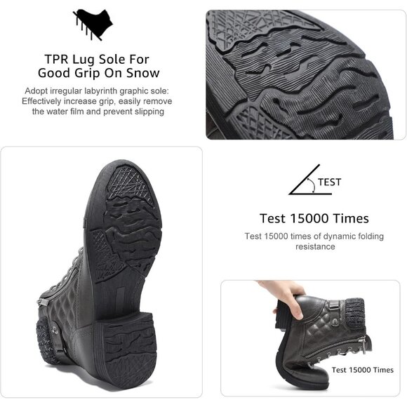 STQ Women's Grey Synthetic Side Zipper Combat Boots Lace up Ankle Booties - Picture 5 of 9